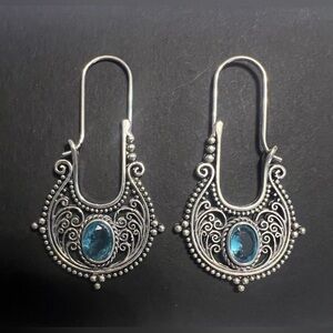🛍️ 3/$15 Boho Ethnic 925 Silver Plated Dangle Earrings Blue Zirconia New